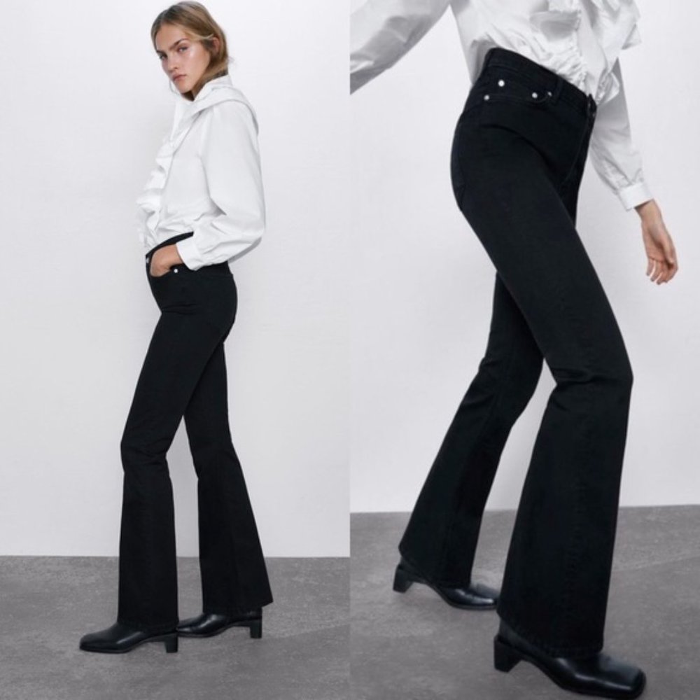 Zara Premium High Waist Skinny Flare Pant, Black, Black, Size 2 / 34